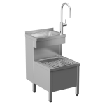 Composite stainless steel floor standing sink with a hybrid sink faucet with SLU 68, 24 V DC