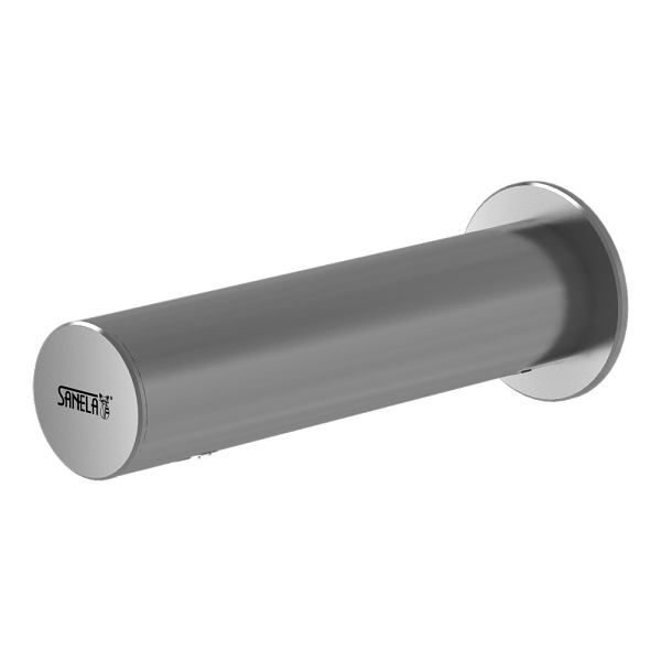 Automatic wall-mounted stainless steel washbasin tap for cold or premixed water, 24 V DC