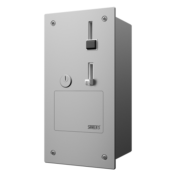 Recessed coin and token machine for single-phase appliance 230 V, 24 V DC