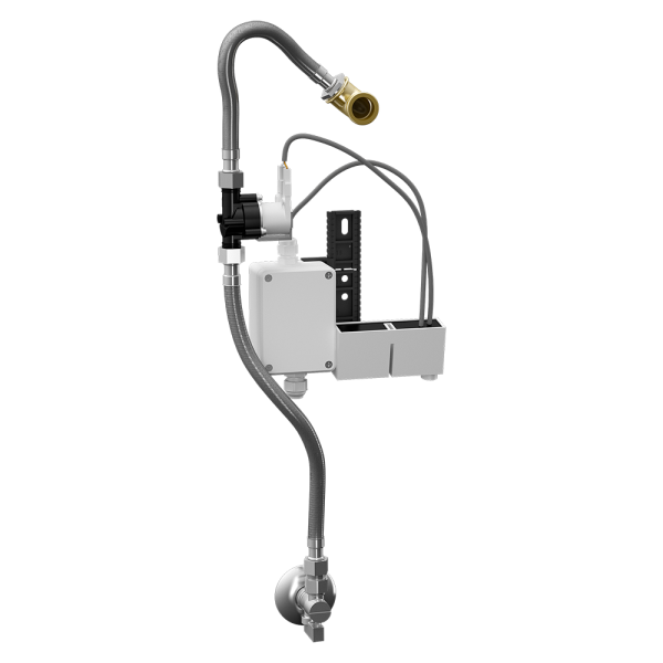 Radar flushing unit with integrated power supply on the mounting rail for D-Code urinal, 230 V AC
