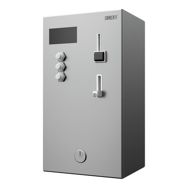 Coin and token shower timer for one to three showers, 24 V DC, choice of shower by the machine, interactive control