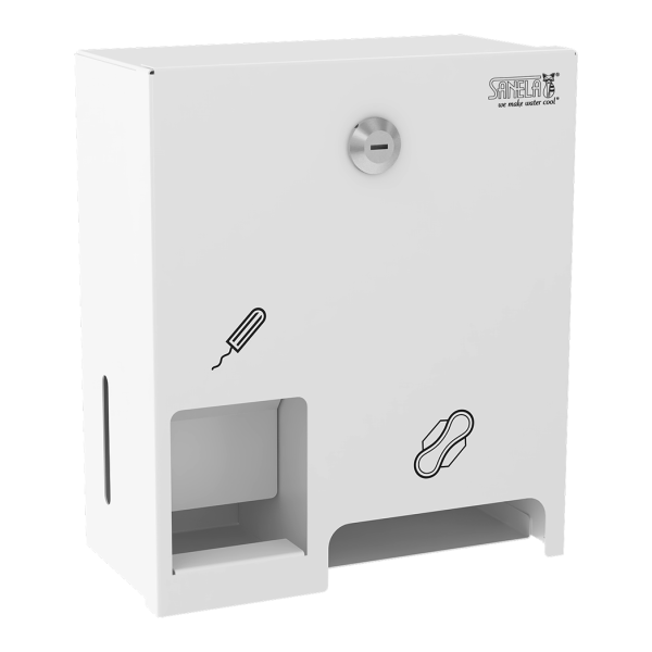 Stainless steel dispenser for tampons and pads, white powder coating